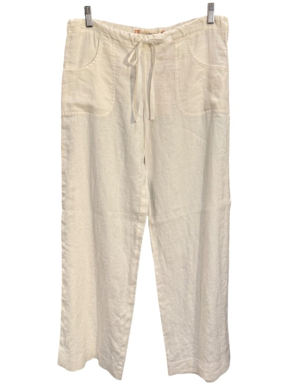 NWT Sz S Chelsea & Violet Warm White Linen Drawstring Pockets Wide Leg Pant